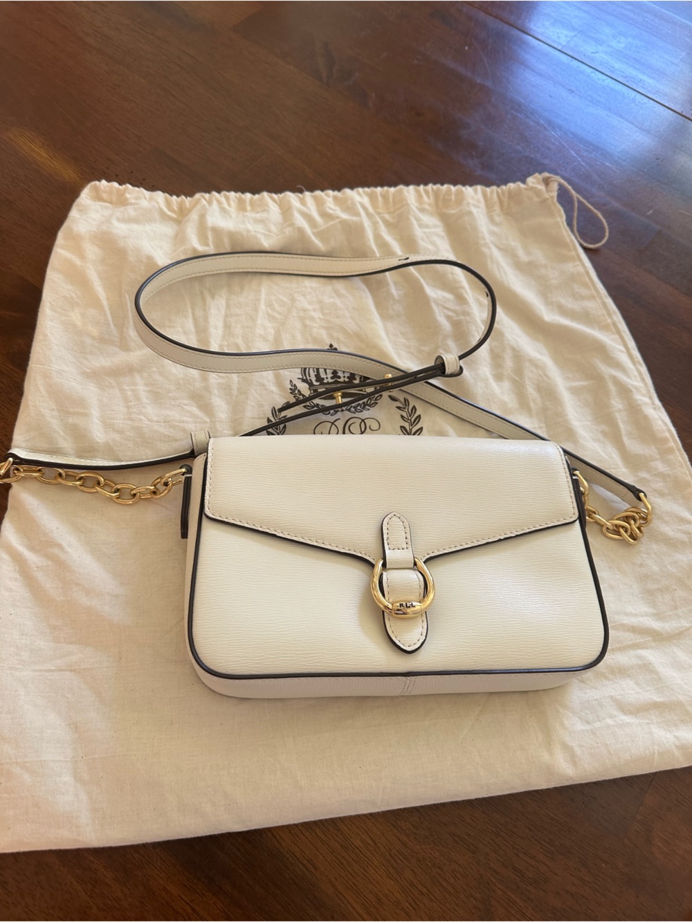 Lauren Ralph Lauren White Leather Crossbody Bag with Gold Hardware